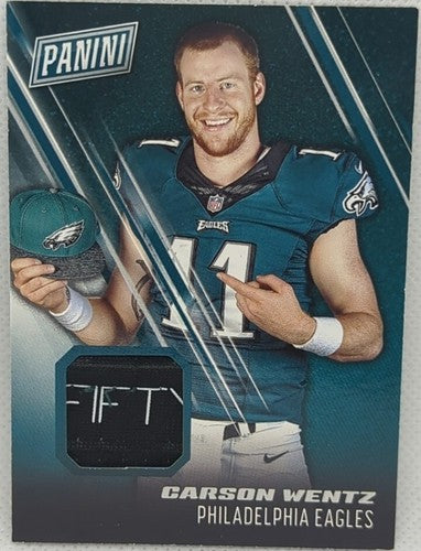 CARSON WENTZ 2016 Panini Day RC HAT LAUNDRY TAG PATCH SP Eagles Chiefs Vikings