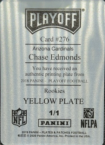CHASE EDMONDS 2018 Panini Playoff RC PRINTING PLATE SP 1/1 Cardinals Dolphins of