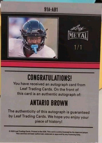 ANTARIO BROWN 2024 Leaf Metal AUTO WATER LASER #1/1 of Northern Illinois Huskies