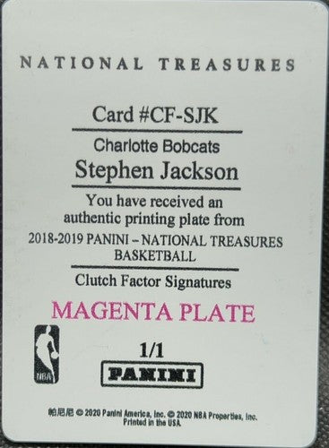 STEPHEN JACKSON 2018-19 Panini National Treasures PRINTING PLATE #1/1 Bobcats of