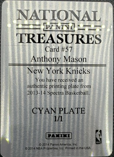 ANTHONY MASON 2013-14 Panini Spectra PRINTING PLATE SP #1/1 NY Knicks Hornets of