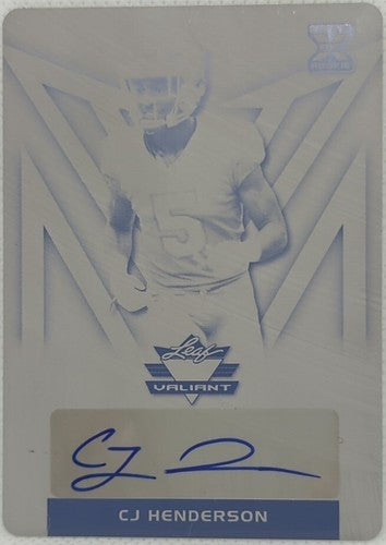 C. J. HENDERSON 2020 Leaf Valiant RC AUTO PRINTING PLATE 1/1 Jaguars Panthers CJ