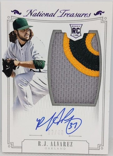 R.J. ALVAREZ 2015 National Treasures DUAL AUTO JUMBO Jersey PATCH #/49 Athletics