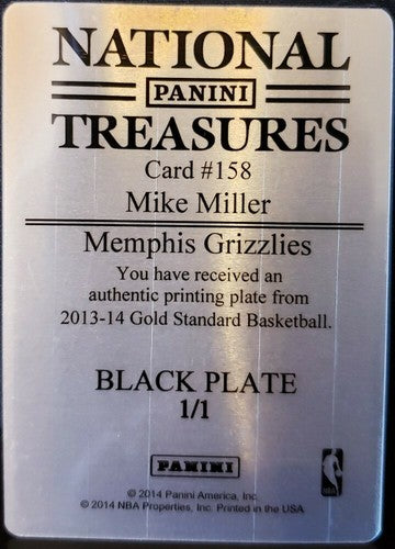 MIKE MILLER 2013-14 Panini Gold Standard PRINTING PLATE #1/1 Grizzlies Heat Cavs