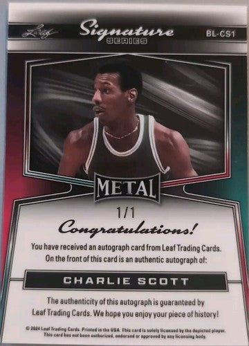 CHARLIE SCOTT 2024 Leaf Metal Signature Series AUTO BORDERLESS #1/1 Suns Celtics