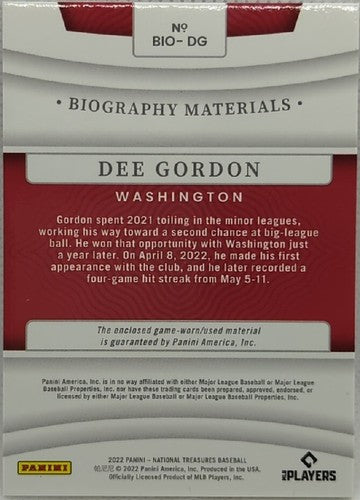 DEE GORDON 2022 Panini National Treasures SPRING TRAINING LOGO Jersey PATCH #/25
