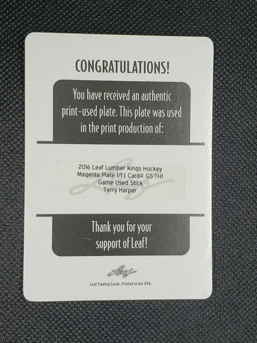 TERRY HARPER 2016 Leaf Lumber Kings Game Used Stick PRINTING PLATE 1/1 Canadiens
