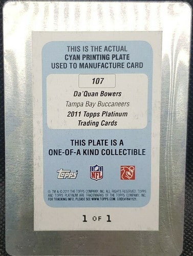 Da'QUAN BOWERS 2011 Topps Platinum RC DUAL PRINTING PLATE SP 1/1 Buccaneers Bucs