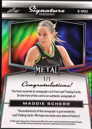MADDIE SCHERR 2024 Leaf Metal Signature Series AUTO PURPLE #1/1 TCU Horned Frogs