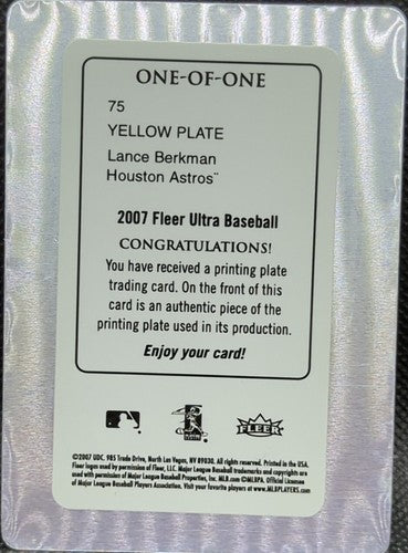 LANCE BERKMAN 2007 Fleer Ultra PRINTING PLATE SP #1/1 Astros Cardinals 75 One of