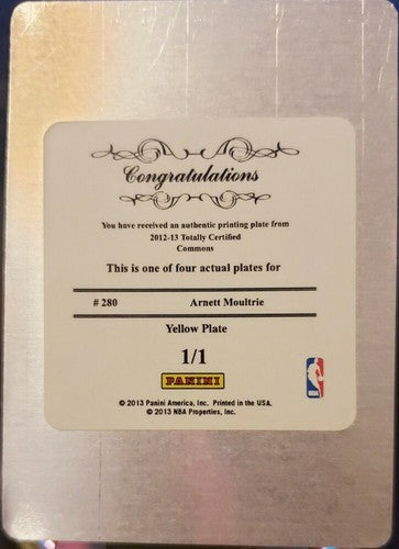 ARNETT MOULTRIE 2012-13 Panini Totally Certified PRINTING PLATE #1/1 of 1 76ers