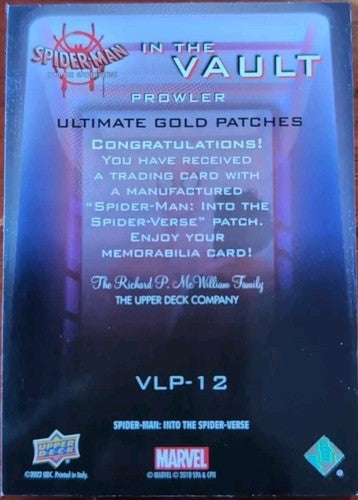 PROWLER 2022 Spider-Man: Into Spider-Verse LETTER E PATCH GOLD /10 Miles Morales