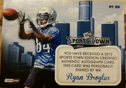 RYAN BROYLES 2012 Press Pass Rookie Nickname AUTO Autograph #/125 Detroit Lions