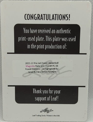 Jaden SPRINGER Jared BUTLER 2021-22 Leaf Pro Set DUAL RC AUTO PRINTING PLATE 1/1