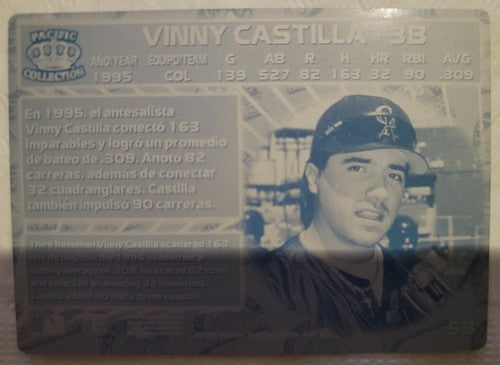 VINNY CASTILLA  1996 Pacific Crown Collection 1/1 PRINTING PLATE Rockies Rays SP
