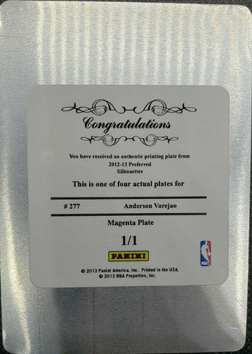 ANDERSON VAREJAO 2012-13 Panini Preferred Silhouettes PRINTING PLATE SP 1/1 Cavs