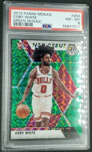COBY WHITE 2019-20 Panini Mosaic NBA Debut GREEN PRIZM SP RC Rookie PSA Graded 8