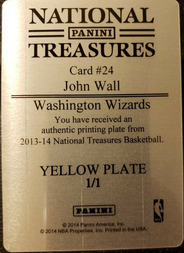 JOHN WALL 2013-14 Panini National Treasures Logoman PRINTING PLATE #1/1 Wizards