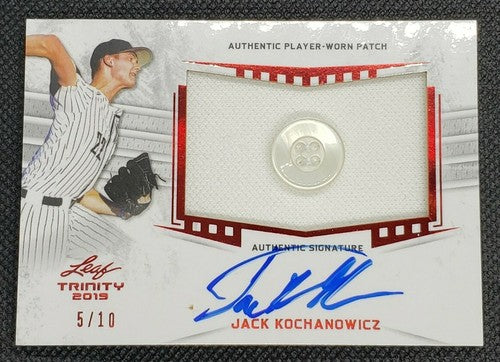 JACK KOCHANOWICZ 2019 Leaf Trinity AUTO JUMBO JERSEY BUTTON PATCH Red /10 Angels
