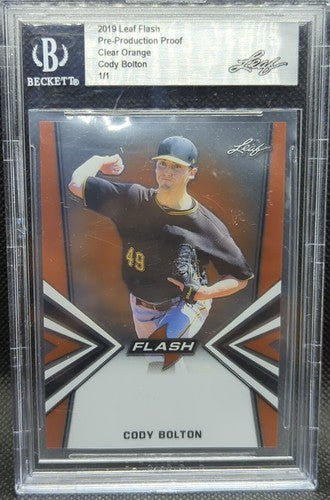 CODY BOLTON 2019 Leaf Flash RC PRE-PRODUCTION PROOF Orange SP 1/1 Pirates One of