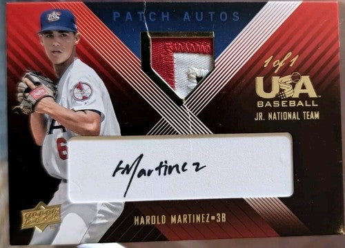HAROLD MARTINEZ 2008 UD USA Baseball RC DUAL AUTO PATCH SP #1/1 of Phillies READ