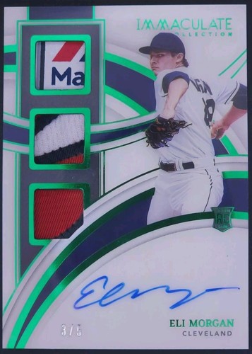 ELI MORGAN 2022 Panini Immaculate AUTO TRIPLE Jersey LAUNDRY TAG LOGO PATCH #3/5