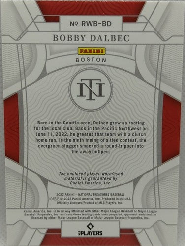 BOBBY DALBEC 2022 Panini National Treasures Jersey LAUNDRY TAG PATCH #/8 Red Sox