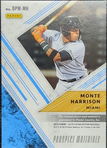 MONTE HARRISON 2019 Panini Elite Extra RC DUAL Jersey BUTTON PATCH 10/10 Marlins