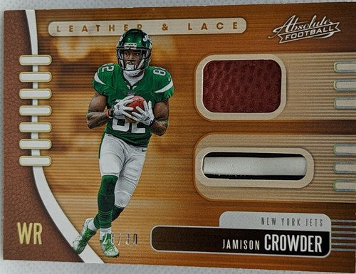 JAMISON CROWDER 2019 Panini Absolute Leather & Shoe Lace DUAL BALL PATCH SP /30