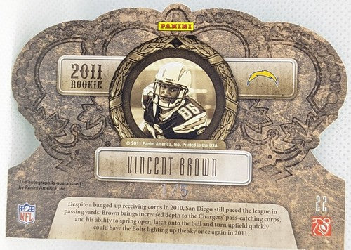VINCENT BROWN 2011 Panini Crown Royale Jewel Die-Cut AUTO EMERALD #1/5 Chargers