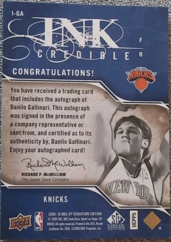 DANILO GALLINARI 2009-10 SP Signature Edition INKcredible AUTO /199 Knicks Bucks