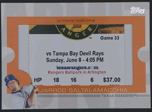 JARROD SALTALAMACCHIA 2009 Topps Ticket To Stardom JUMBO STUB PATCH /110 Rangers