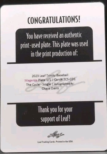 CHASE DAVIS 2023 Leaf Trinity The Cycle RC AUTO PRINTING PLATE SP #1/1 Cardinals
