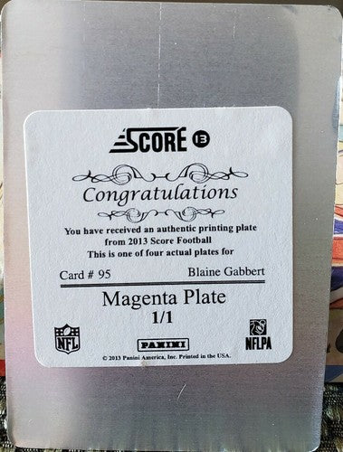 BLAINE GABBERT 2013 Panini Score PRINTING PLATE SP #1/1 of 1 Jaguars Buccaneers