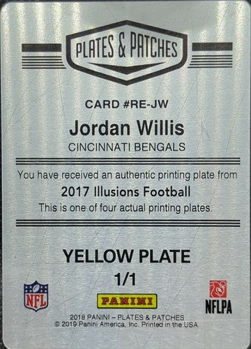 JORDAN WILLIS 2017 Panini Illusions PRINTING PLATE SP 1/1 Bengals Patches One of