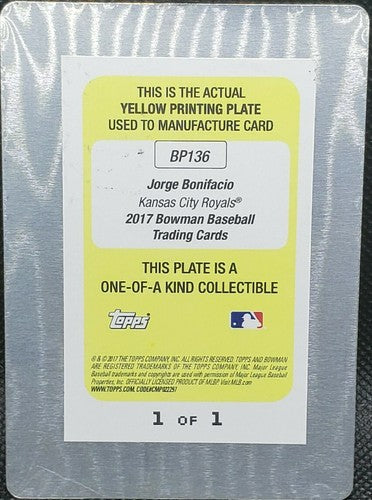 JORGE BONIFACIO 2017 Topps Bowman RC PRINTING PLATE #1/1 Royals Phillies One of