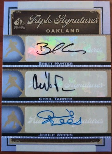 Jemile WEEKS Brett HUNTER Cecil TANNER 2012 SP Signature TRIPLE AUTO Oakland A's