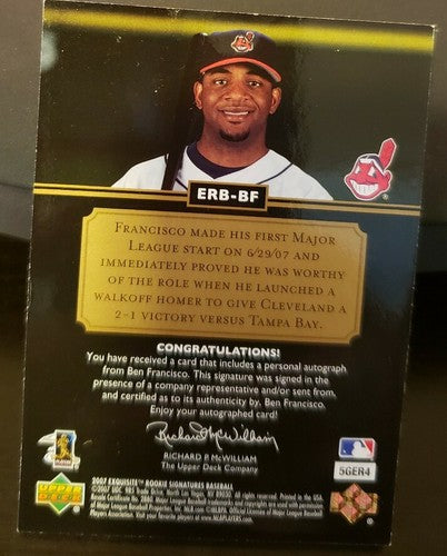 BEN FRANCISCO 2007 Exquisite Rookie Signatures AUTO SP #01/20 Indians EBAY 1/1