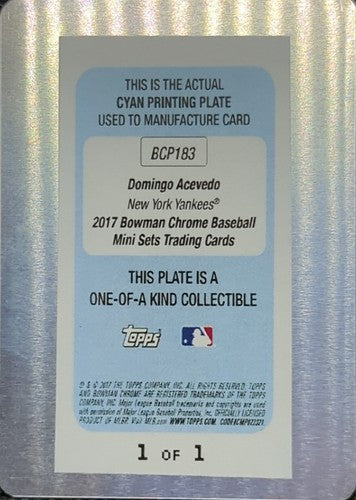 DOMINGO ACEVEDO 2017 Bowman Chrome Mini RC PRINTING PLATE SP #1/1 Yankees One of
