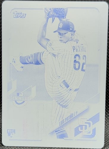 LUIS PATINO 2021 Topps Opening Day RC PRINTING PLATE SP #1/1 Rays Padres One of