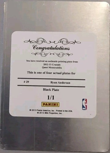 RYAN ANDERSON 2012-13 Panini Crusade Quest PRINTING PLATE #1/1 Hornets Rockets
