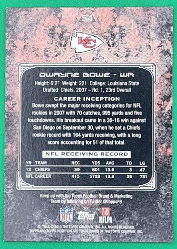 DWAYNE BOWE 2013 Topps Inception PRINTING PLATE SP #1/1 KC Chiefs Browns LSU of
