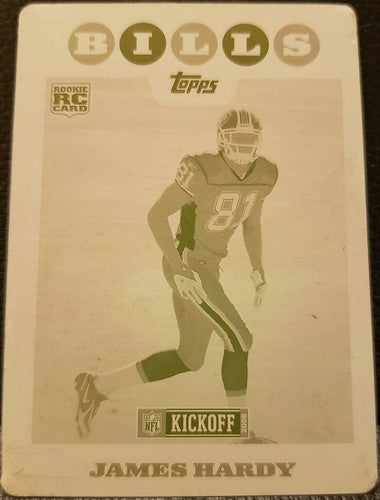 JAMES HARDY 2008 Topps Kickoff RC PRINTING PLATE SP #1/1 Buffalo Bills Ravens