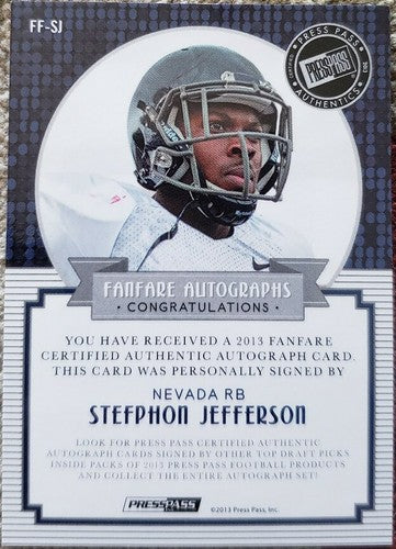STEFPHON JEFFERSON 2013 Red Ink Rookie AUTO Autograph Nickname Inscription Gold