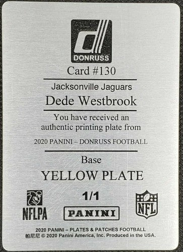 DEDE WESTBROOK 2020 Panini Donruss PRINTING PLATE SP 1/1 Jaguars Vikings Patches