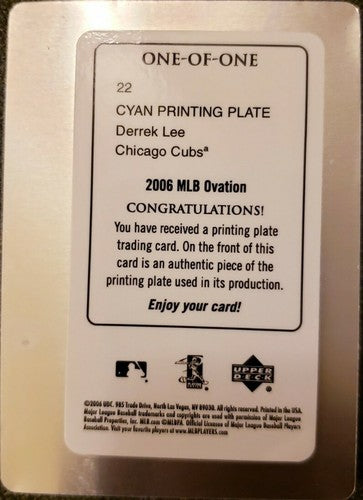 DERREK LEE 2006 Upper Deck MLB Ovation PRINTING PLATE #1/1 Chicago Cubs Marlins