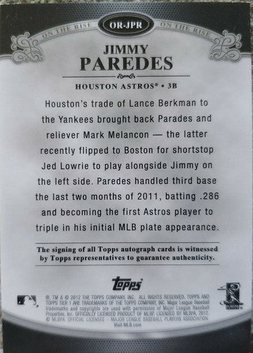 JIMMY PAREDES 2012 Topps Tier One 1 On the Rise AUTO Autograph SP #/350 Astros
