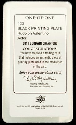 RUDOLPH VALENTINO 2011 UD Goodwin Champions Mini PRINTING PLATE SP #1/1 of Actor