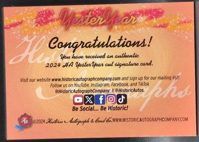 FRANCIS MICHAEL WHITEY WISTERT 2024 Historic YesterYear CUT AUTO SP 1/1 Michigan