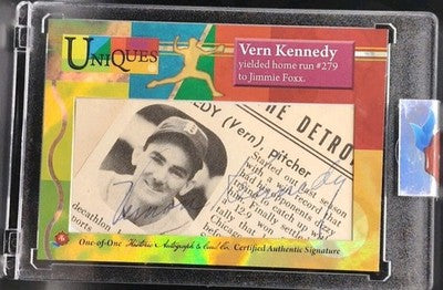 VERN KENNEDY 2025 Historic HA Uniques CUT AUTO #1/1 White Sox Tigers Jimmie Foxx